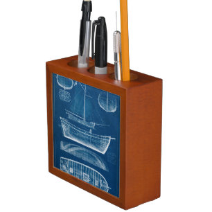 Antique Ship Blueprint II Desk Organizer