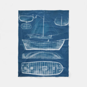 Antique Ship Blueprint II Fleece Blanket