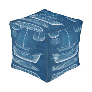 Antique Ship Blueprint II Pouf