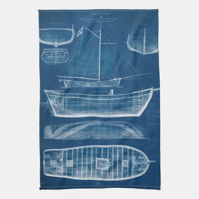 Antique Ship Blueprint II Towel (Vertical)
