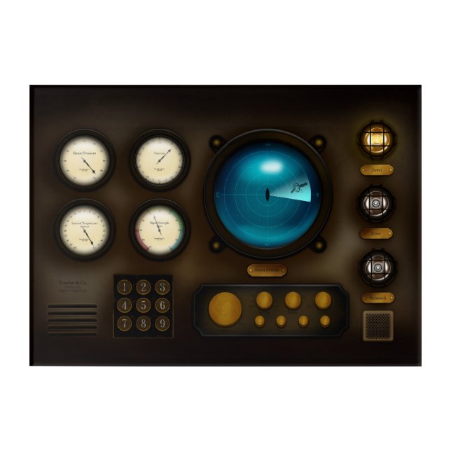 Antique Ship Control Panel With Sonar Display Acrylic Print (Front)