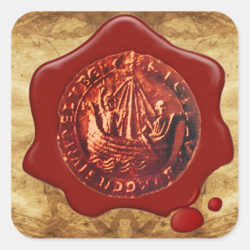 ANTIQUE SHIP RED WAX SEAL PARCHMENT