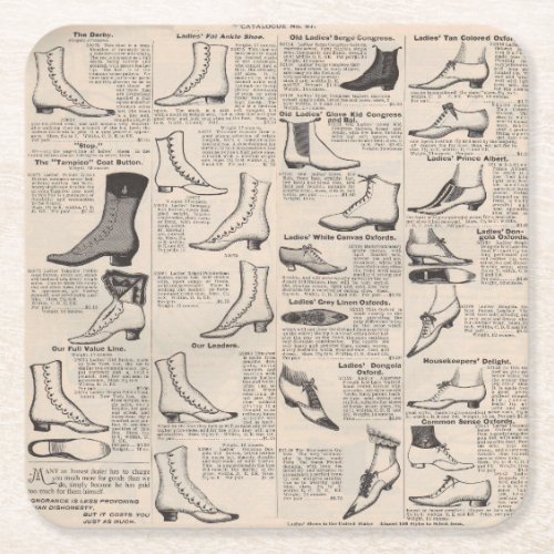 Antique Shoe Advertising Catalog Square Paper Coaster