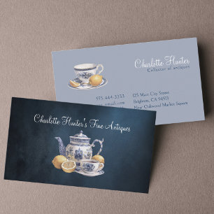 Antique shop Chinoiserie blue teapot lemons Busine Business Card