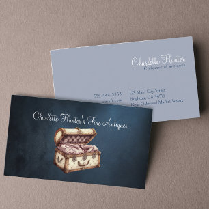 Antique shop, elegant vintage upholstery old trunk business card