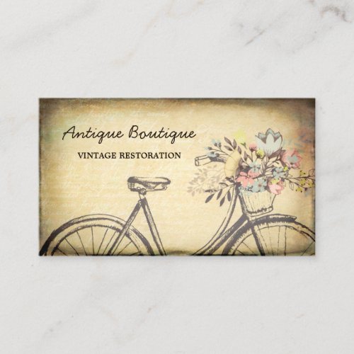 Antique Shop Vintage Restoration Floral Bicycle Business Card