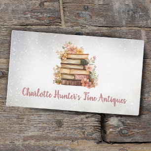 Antique shop, vintage stack of old books floral business card