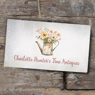 Antique shop, vintage watering can wildflowers business card