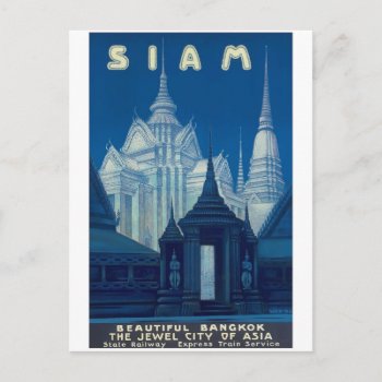 Antique Siam Bangkok Temples Travel Poster Postcard by Retrographica at Zazzle
