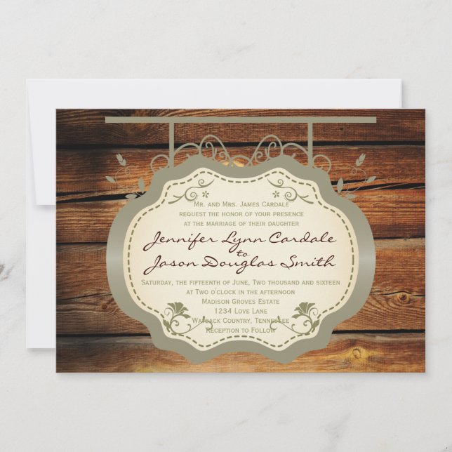 Antique Sign Rustic Country Wedding Invitations (Front)