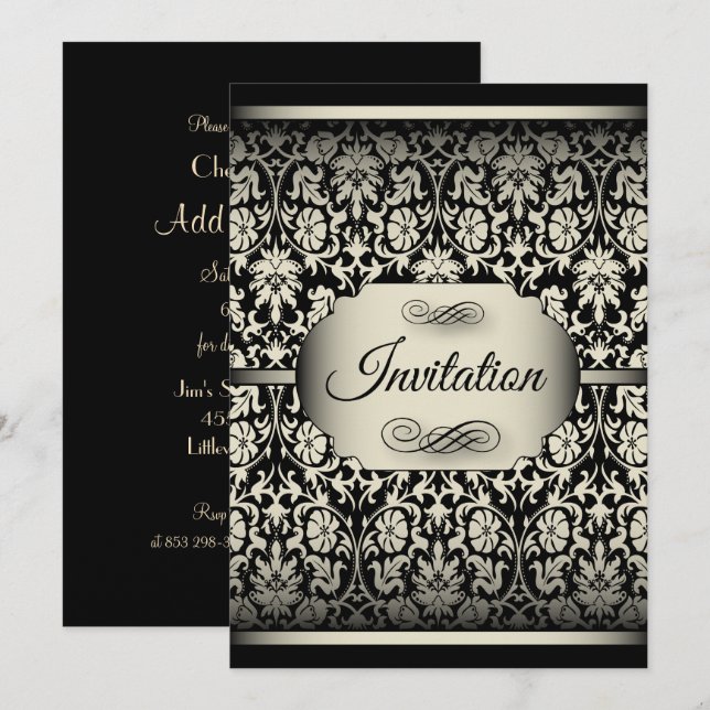 Antique Silver & Black Damask Party Templates (Front/Back)