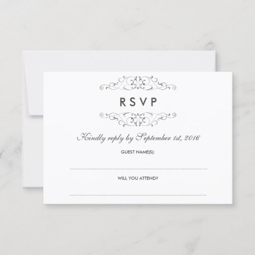 Antique Silver Flourish Wedding RSVP