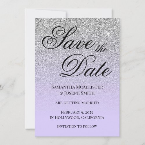 Antique Silver Glitter Pale Lavender Gradient Save The Date