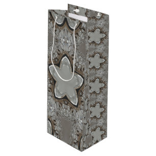 Antique Silver Gray Christmas Star Chic Wine Bag