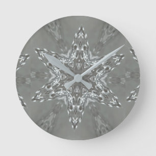 Antique Silver Gray Decorative Kaleidoscopic Star Round Clock