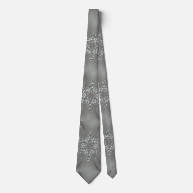 Antique Silver Gray Decorative Kaleidoscopic Star Tie (Front)