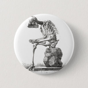 Antique Skeleton Anatomy: Gothic Halloween Medical Button