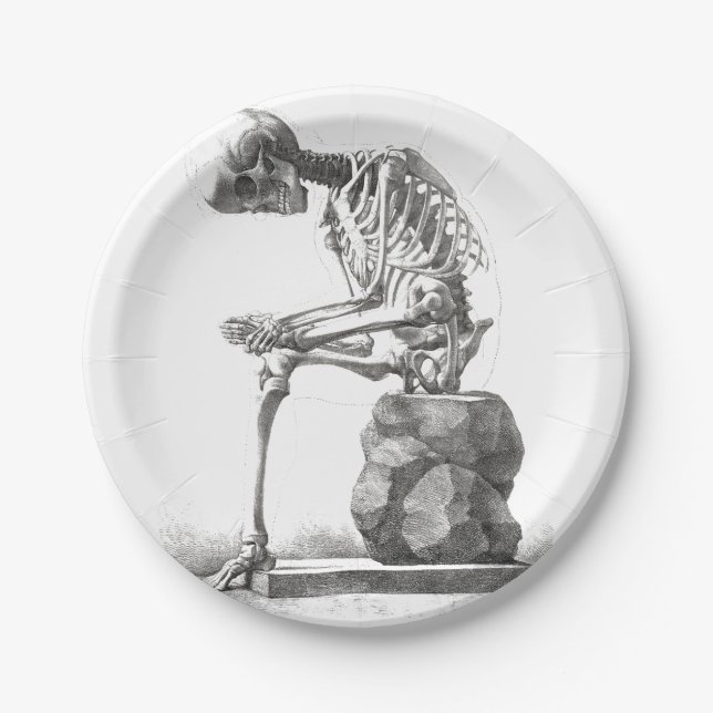 Antique Skeleton Anatomy: Gothic Halloween Medical Paper Plates (Front)