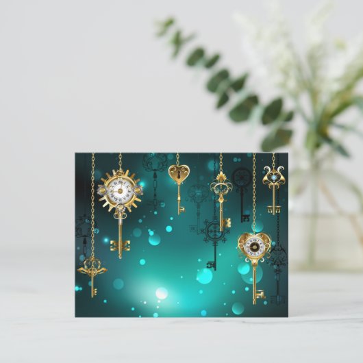 Antique Skeleton Keys on Green Background (Standing Front)