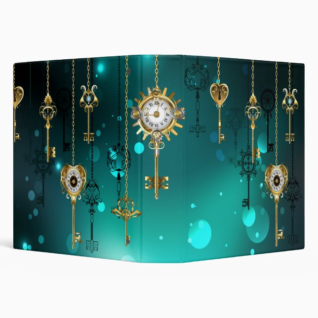 Antique Skeleton Keys on Green Background 3 Ring Binder (Background)