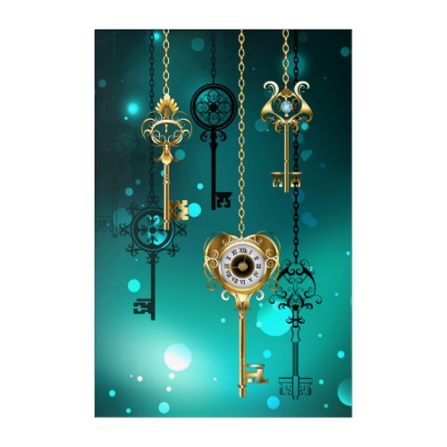 Antique Skeleton Keys on Green Background Acrylic Print