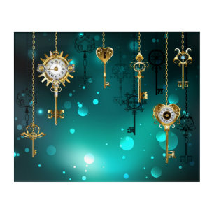 Antique Skeleton Keys on Green Background Acrylic Print