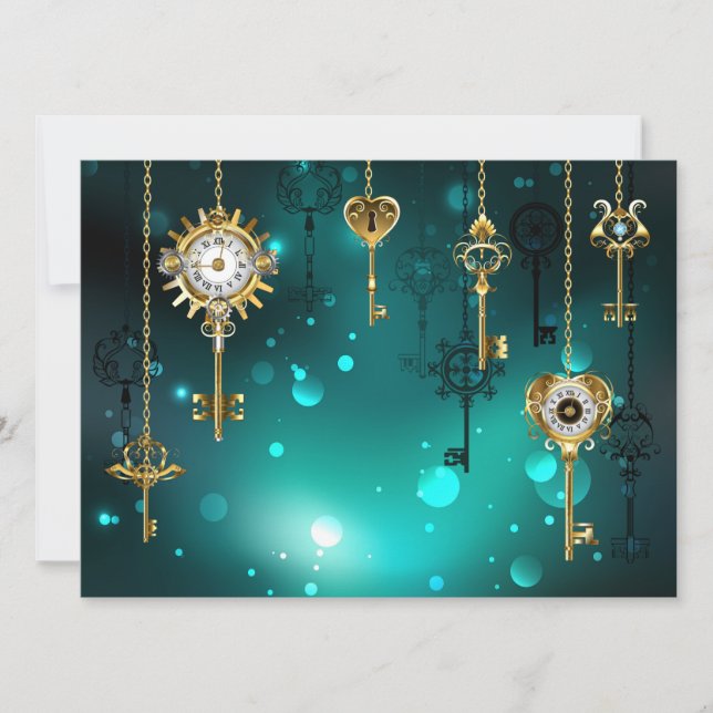 Antique Skeleton Keys on Green Background Announcement (Front)