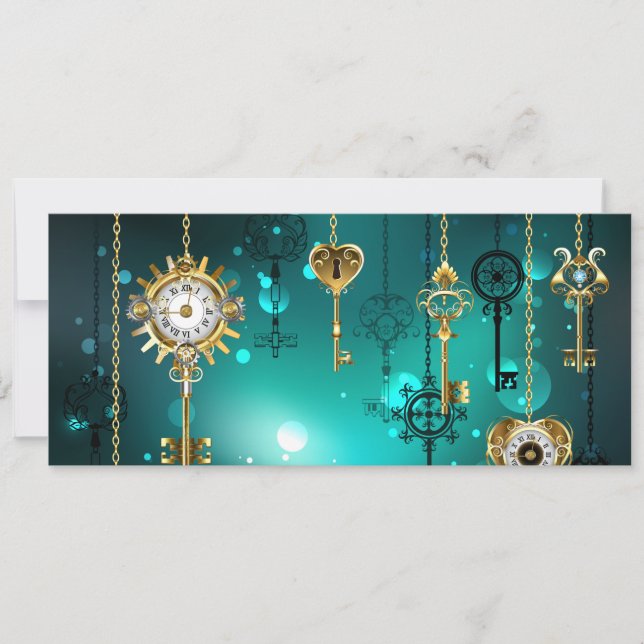 Antique Skeleton Keys on Green Background Announcement (Front)