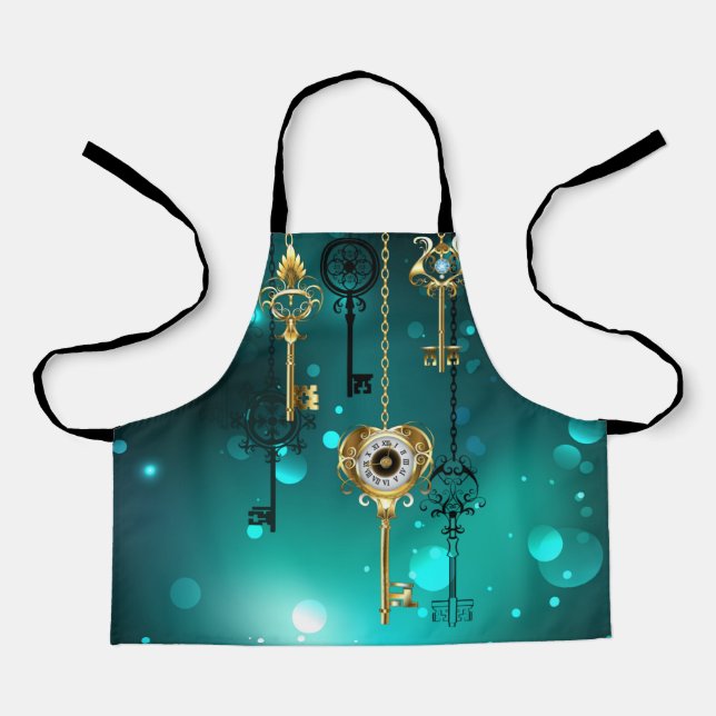 Antique Skeleton Keys on Green Background Apron (Front)
