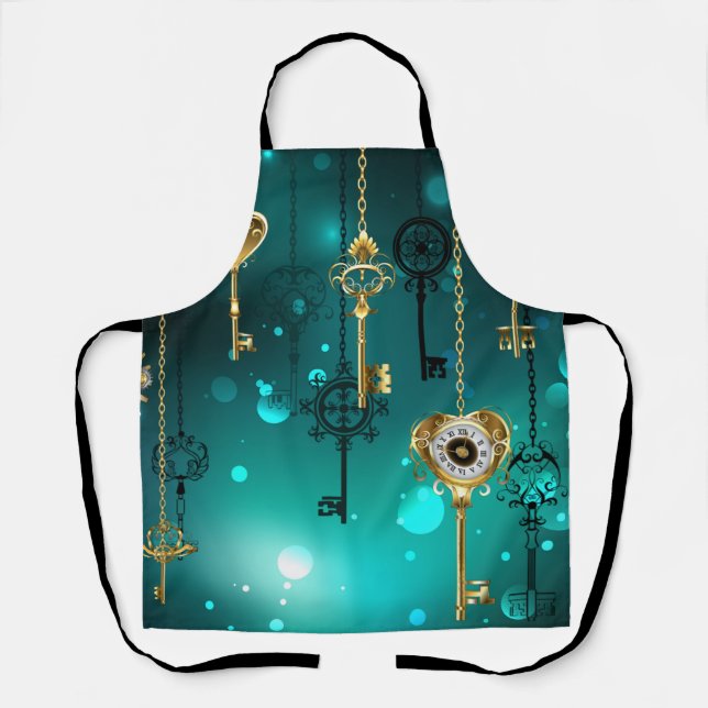 Antique Skeleton Keys on Green Background Apron (Front)
