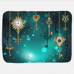 Antique Skeleton Keys on Green Background Baby Blanket