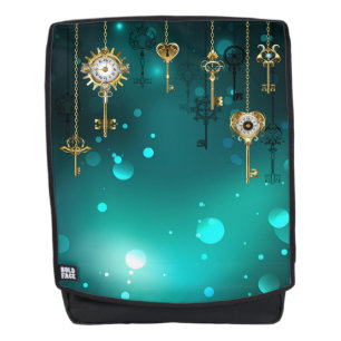 Antique Skeleton Keys on Green Background Backpack