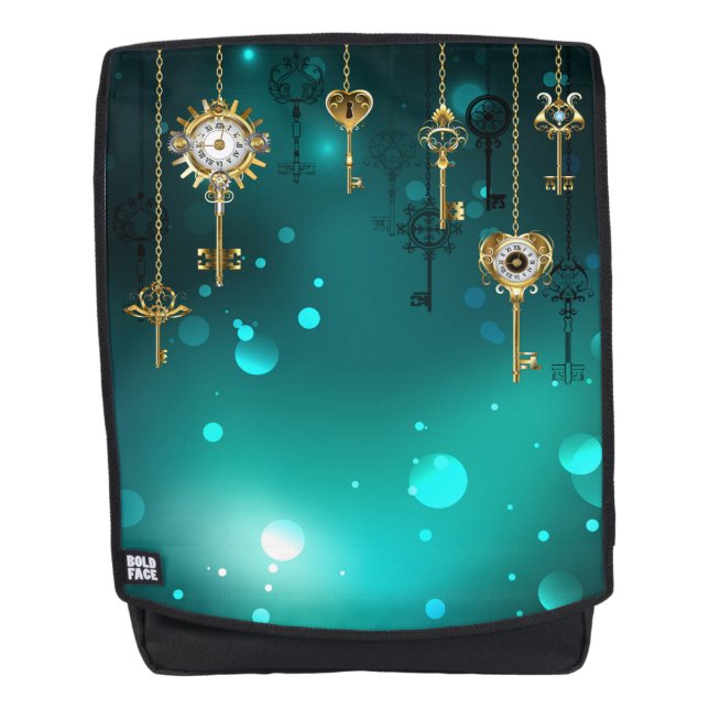 Antique Skeleton Keys on Green Background Backpack (Front)