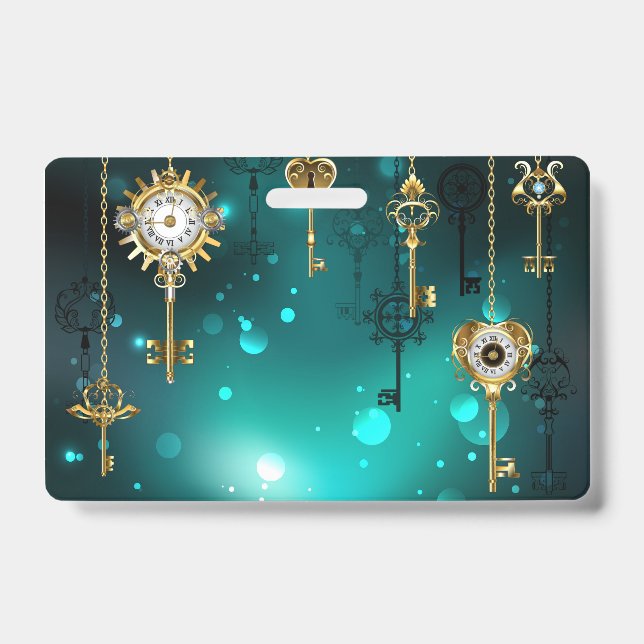 Antique Skeleton Keys on Green Background Badge (Front)