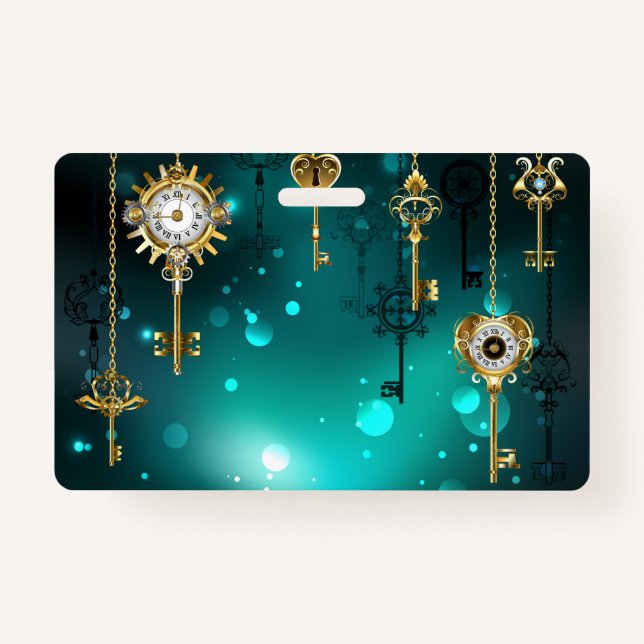 Antique Skeleton Keys on Green Background Badge (Front)