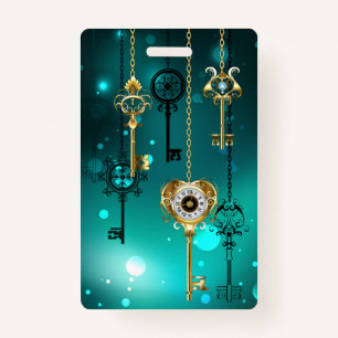 Antique Skeleton Keys on Green Background Badge