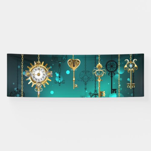 Antique Skeleton Keys on Green Background Banner