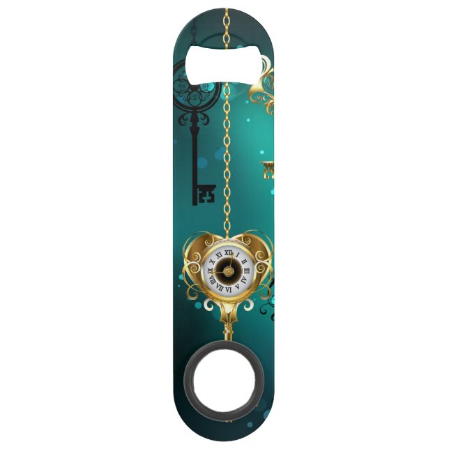 Antique Skeleton Keys on Green Background Bar Key (Front)