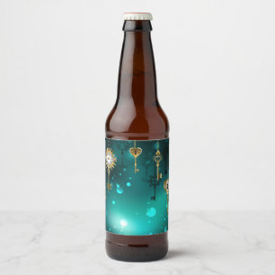 Antique Skeleton Keys on Green Background Beer Bottle Label