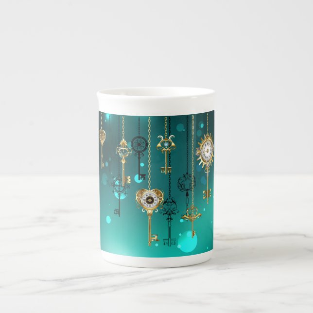 Antique Skeleton Keys on Green Background Bone China Mug (Front)