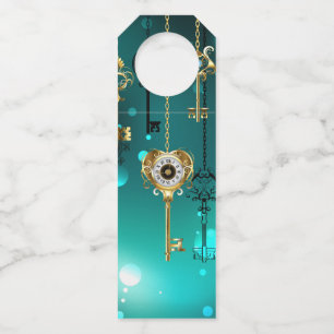 Antique Skeleton Keys on Green Background Bottle Hanger Tag
