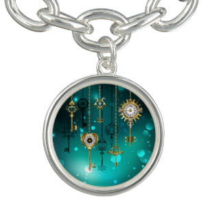 Antique Skeleton Keys on Green Background Bracelet