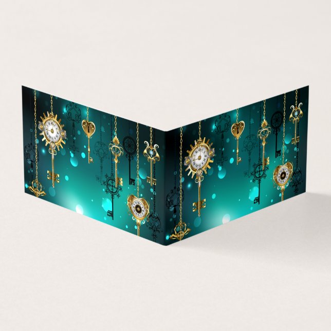Antique Skeleton Keys on Green Background Business Card (Outside)