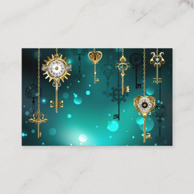 Antique Skeleton Keys on Green Background Business Card (Front)