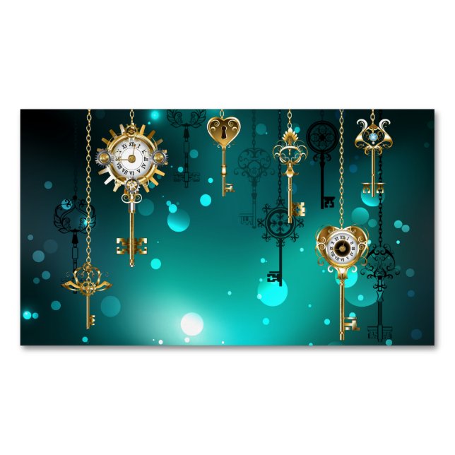 Antique Skeleton Keys on Green Background Business Card Magnet (Front)