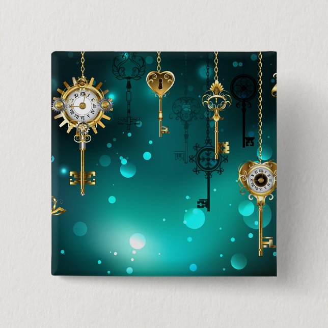 Antique Skeleton Keys on Green Background Button (Front)