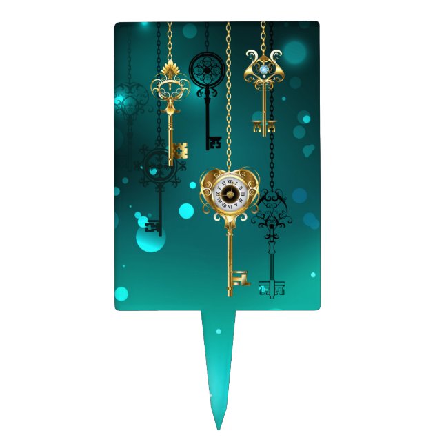 Antique Skeleton Keys on Green Background Cake Topper (Front)