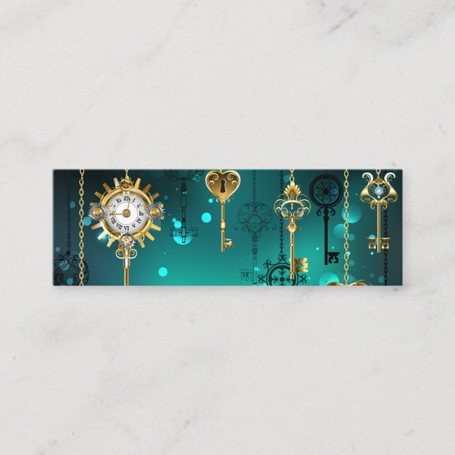 Antique Skeleton Keys on Green Background Calling Card (Front)