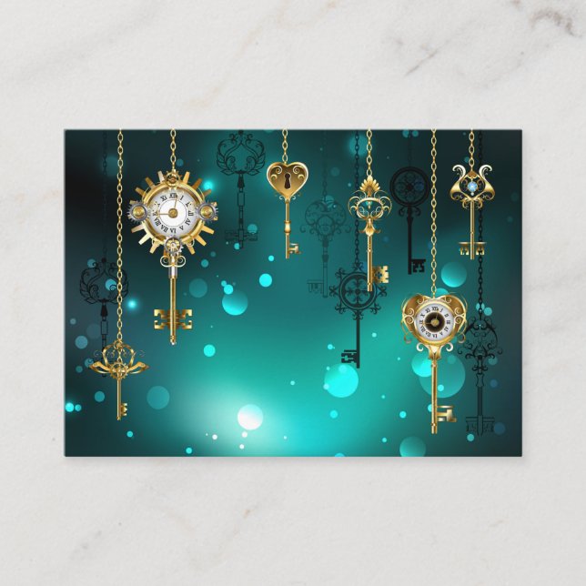 Antique Skeleton Keys on Green Background Calling Card (Front)