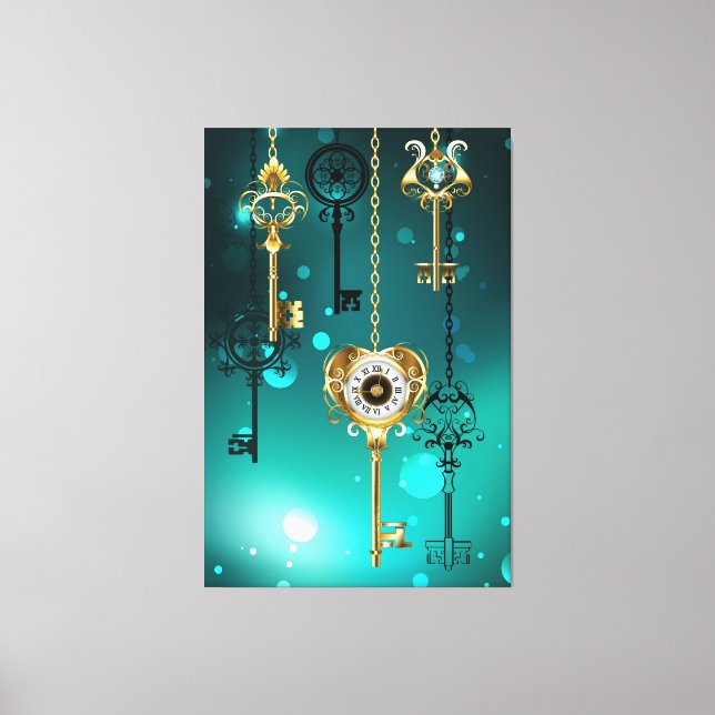 Antique Skeleton Keys on Green Background Canvas Print (Front)